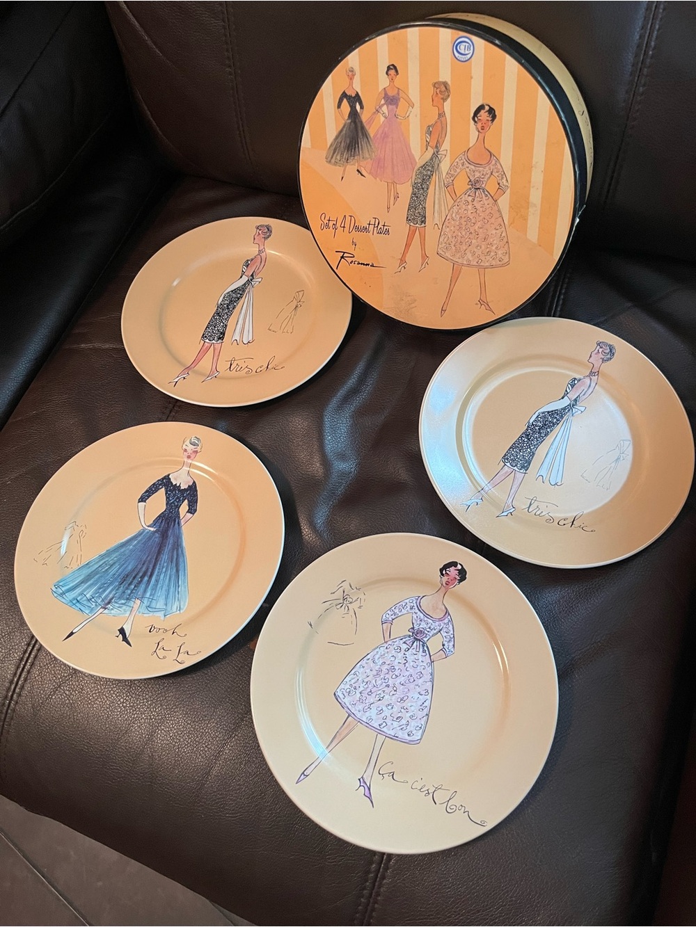 Collectible Rosanna 4 Dessert Plates French Fashion Illustration Original Box